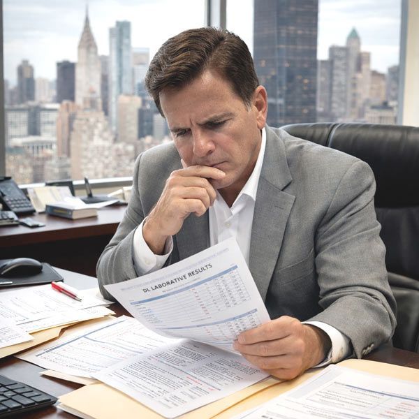 Dr. John Salerno Reviewing a patients recent medial tests in his NYC office