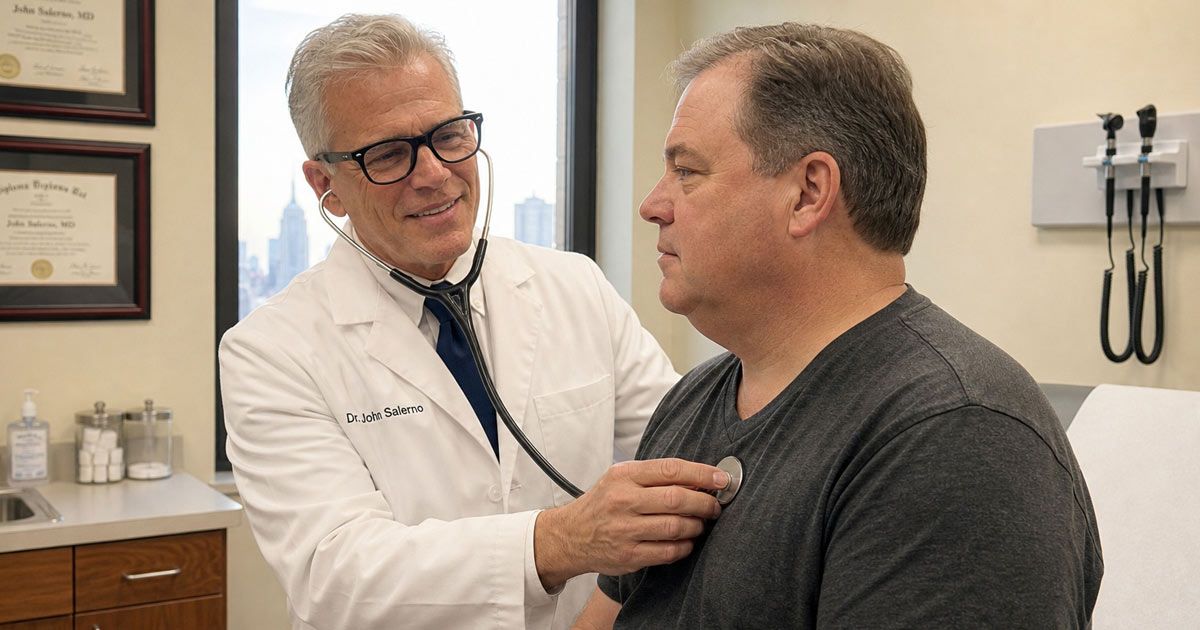 Dr John Salerno is treating a patient in his NYC office for stress management