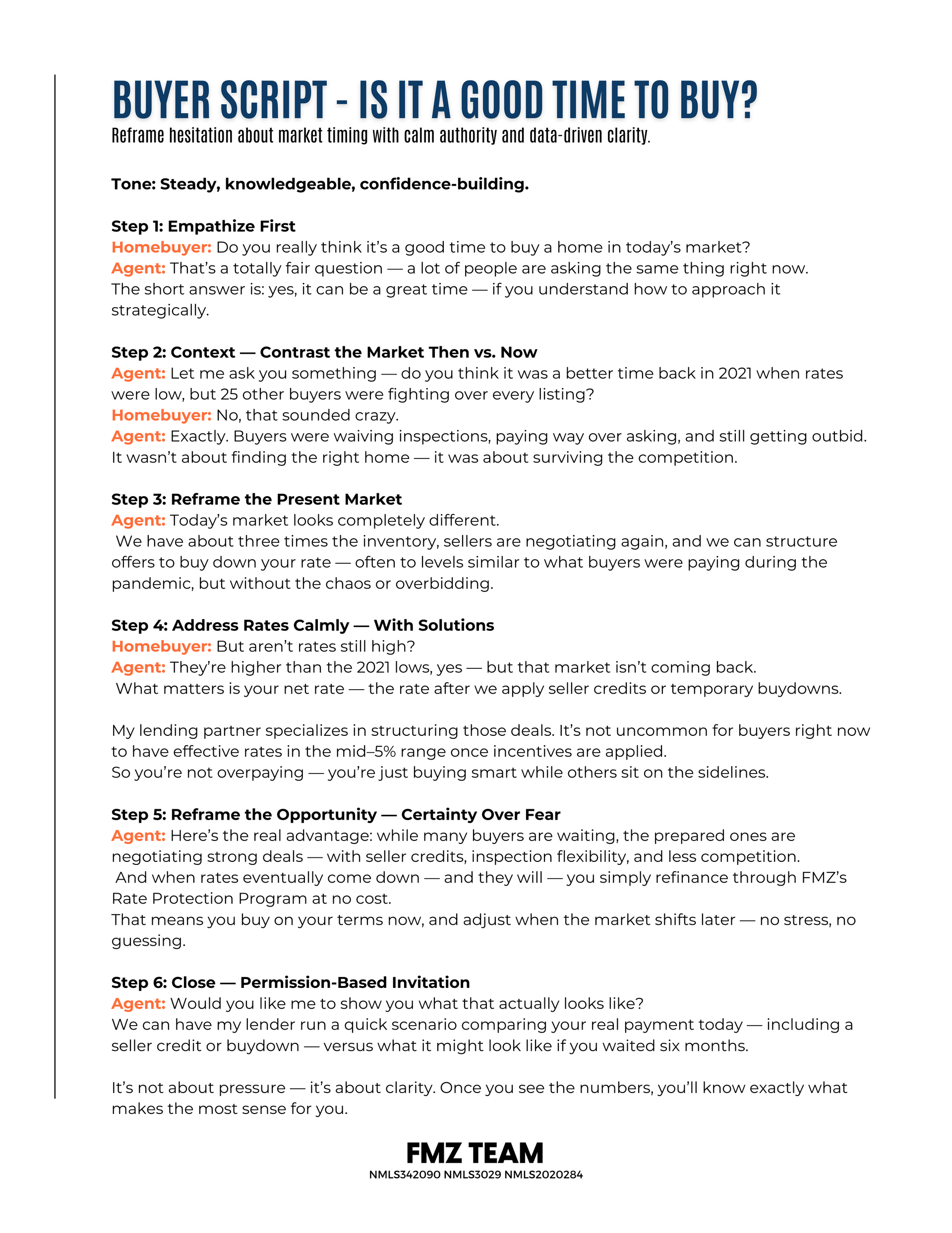 Buyer Script - Is it a Good Time to Buy?