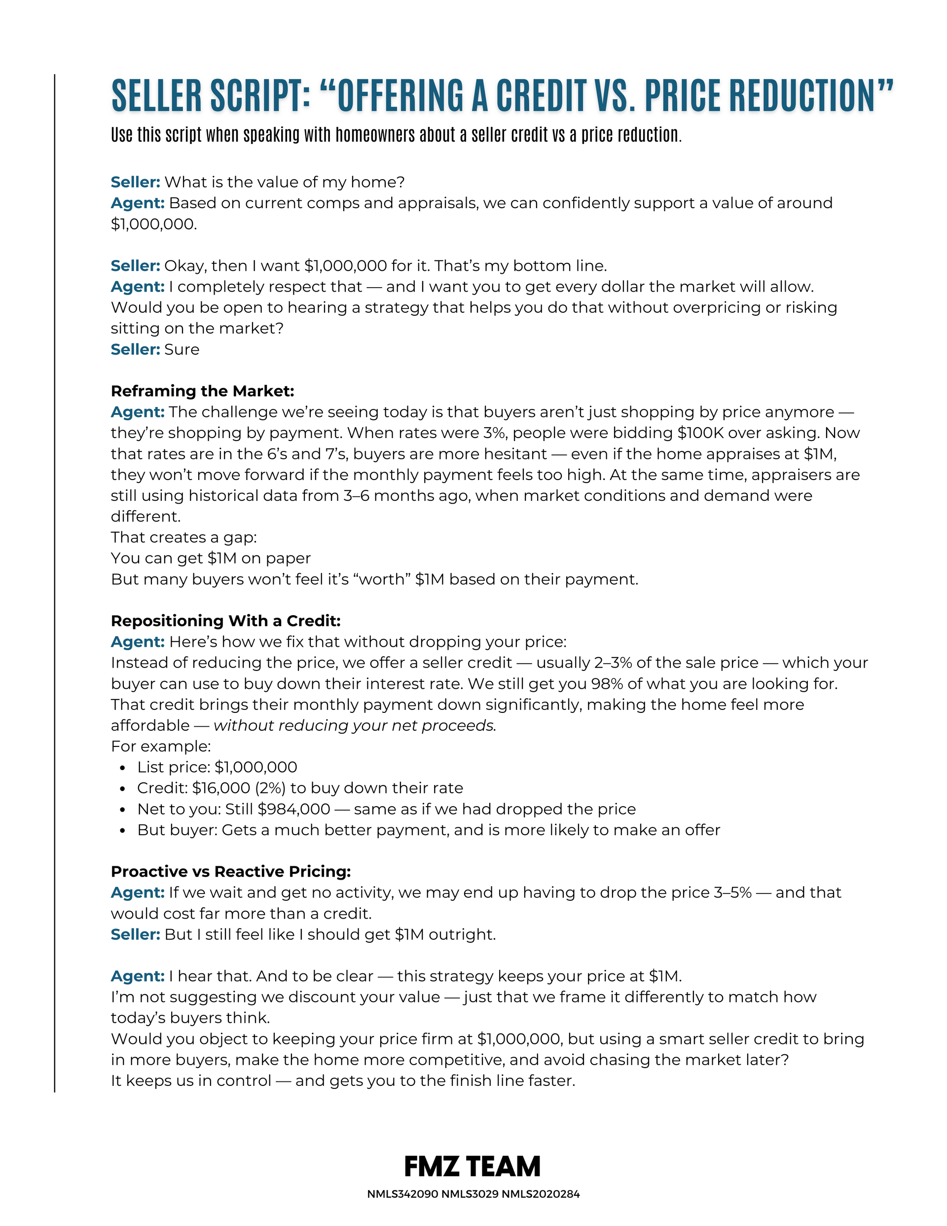 Seller Script - Selling Below Appraised Value