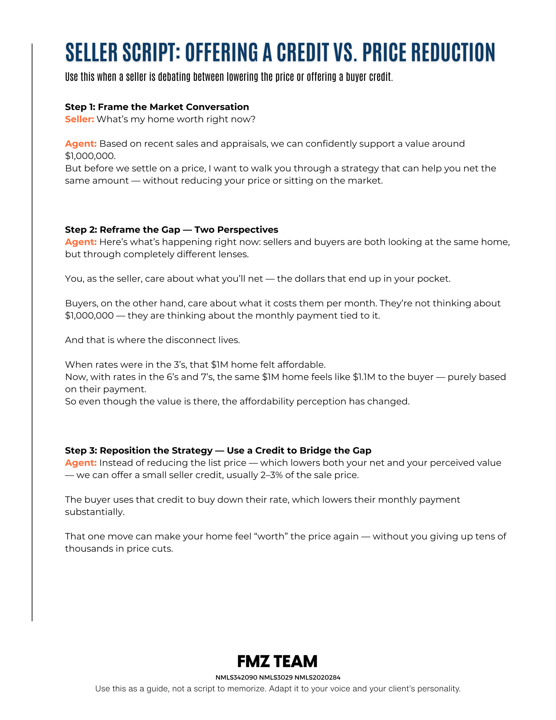 Seller Script - Selling Below Appraised Value