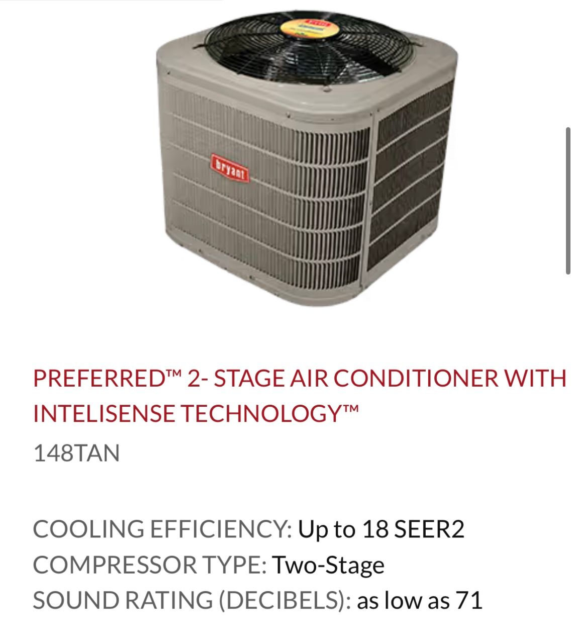 A picture of a 2 stage air conditioner with intellisense technology.