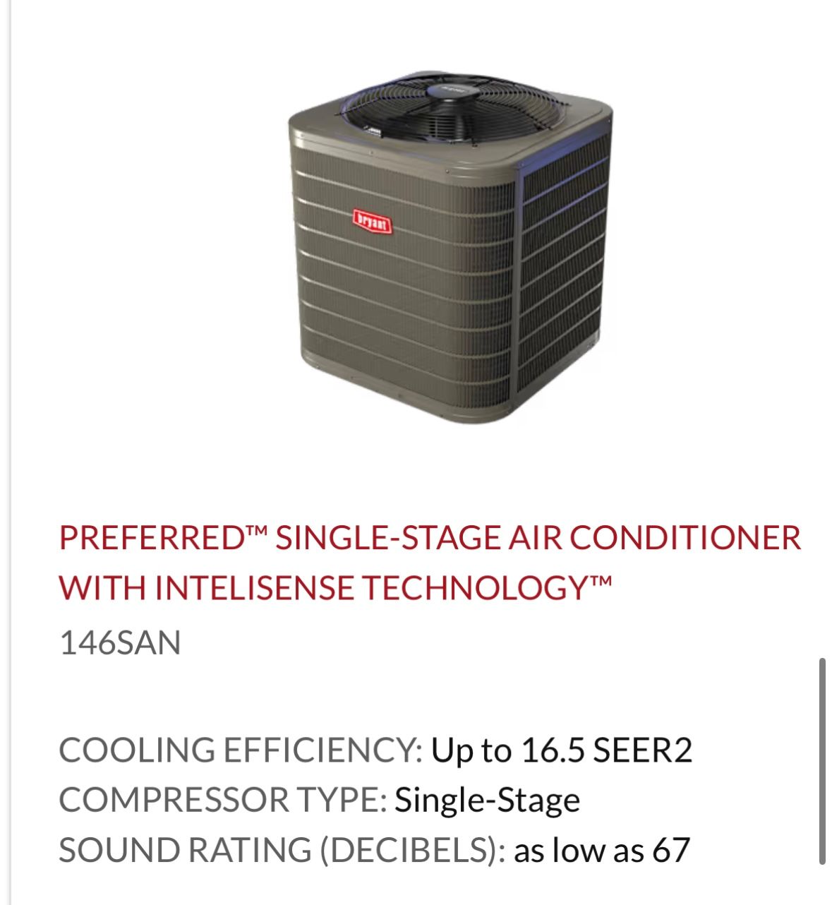 A picture of a single stage air conditioner with intellisense technology.