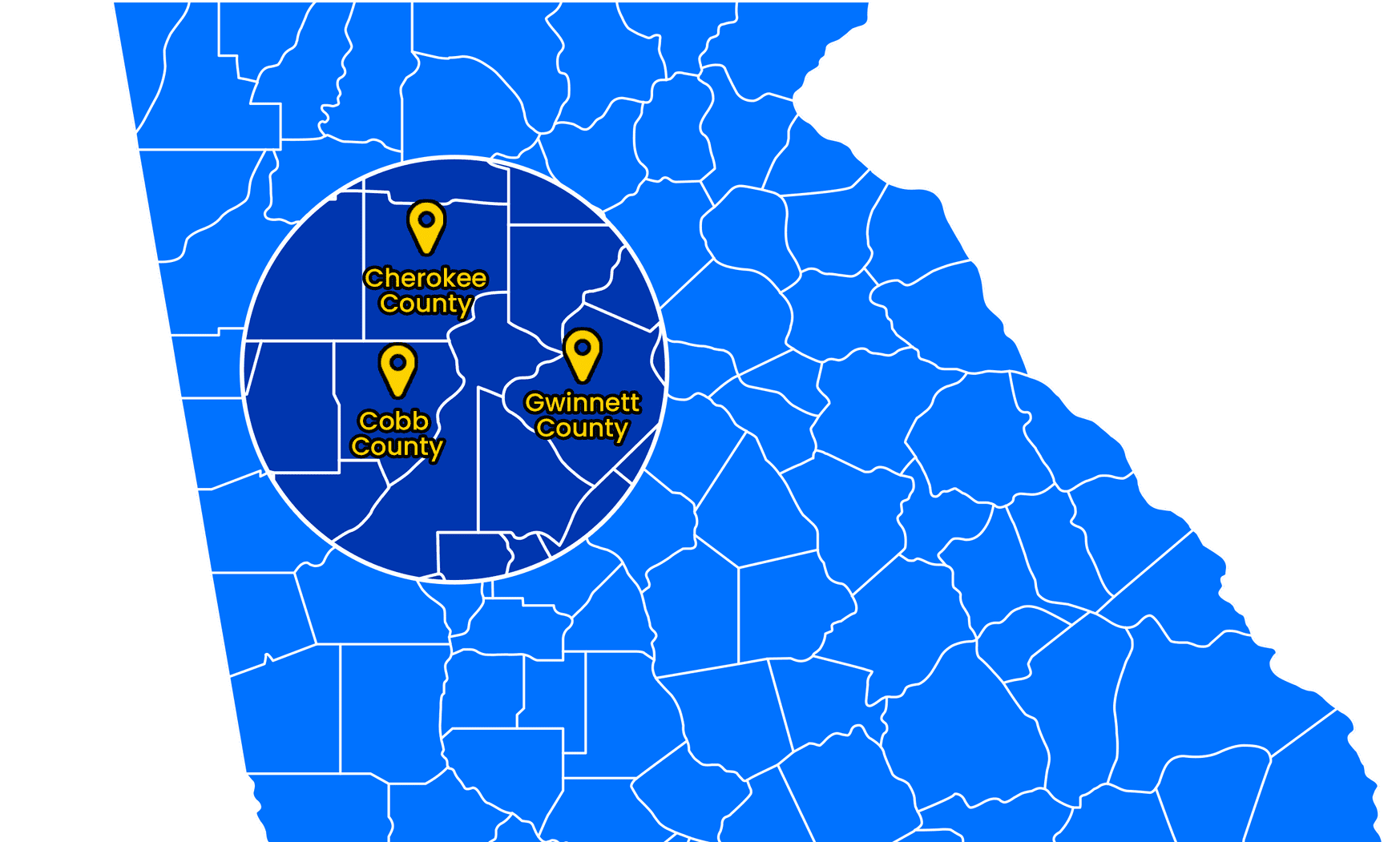 R Squared Restoration & Remodeling Service Area Map