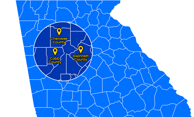 R Squared Restoration & Remodeling Service Area Map