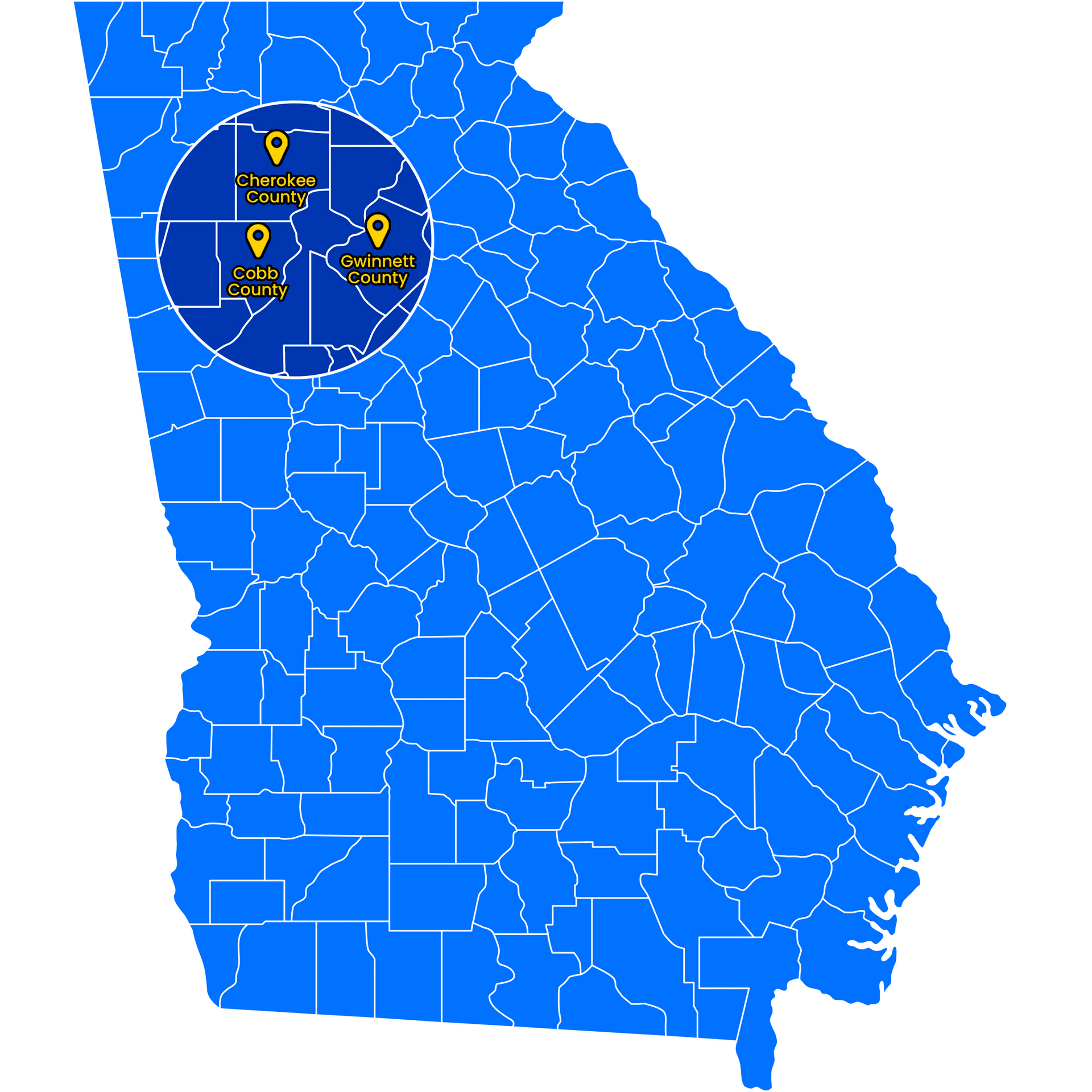 R Squared Restoration & Remodeling Service Areas Map