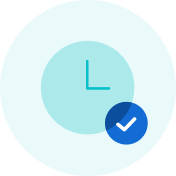 Light blue clock icon with a blue checkmark badge