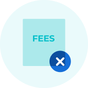 Light blue fee card with a blue X close button overlay