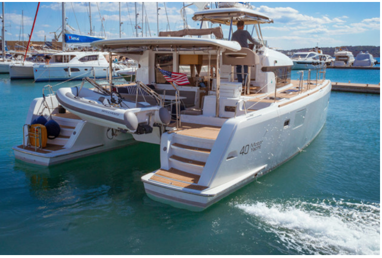 Lagoon 40 Power Catamaran with activated Stern Jet Thruster
