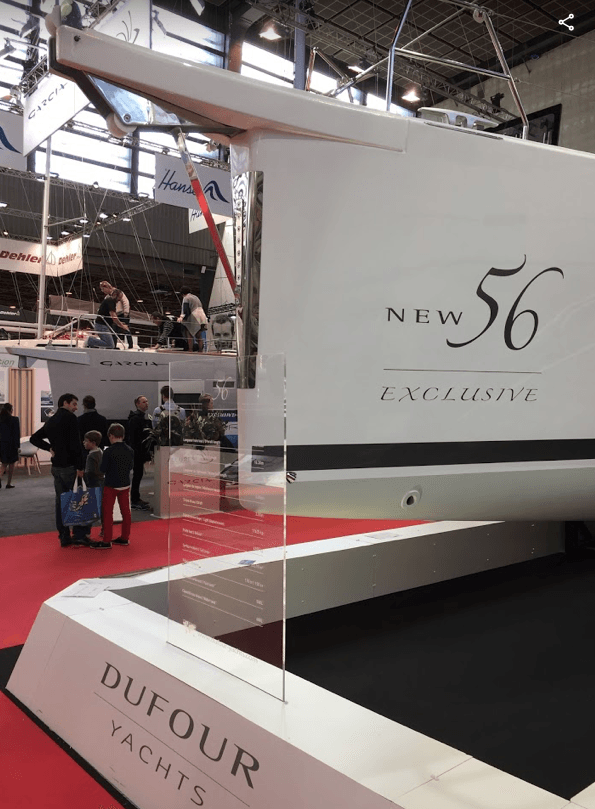 Dufour 56 with nozzles present to the bow of the yacht