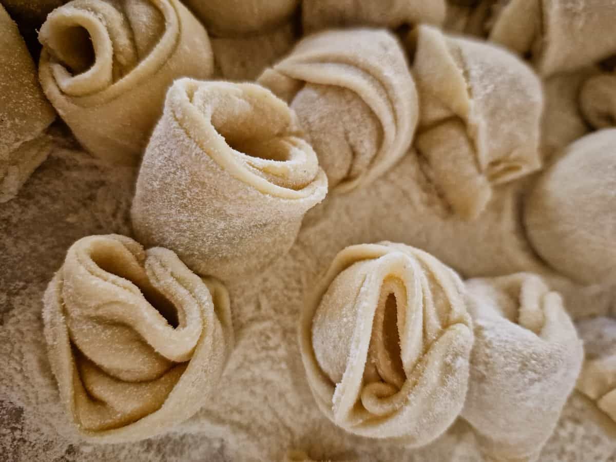 Fresh pasta shaped into roses