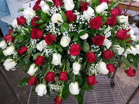 Dozen Red Roses — White And Red Roses Arrangement For Funeral in Ridgeland, MS