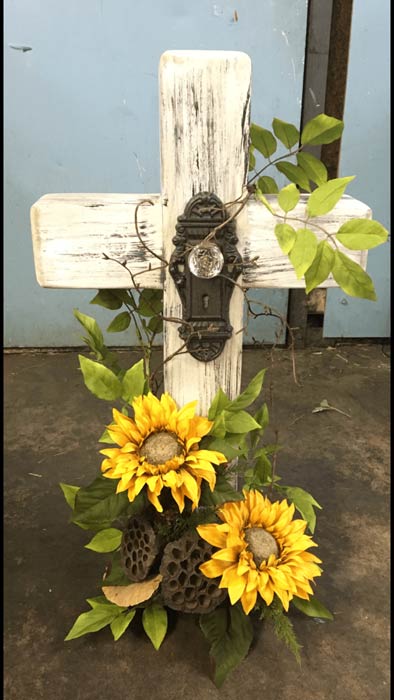 Cheap Flowers — White Cross Decorated With Flowers in Ridgeland, MS