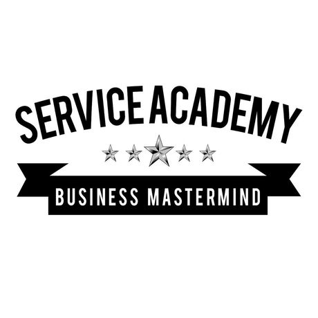A black and white logo for service academy business mastermind.
