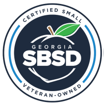 The logo for georgia sbsd is a certified small veteran owned business.