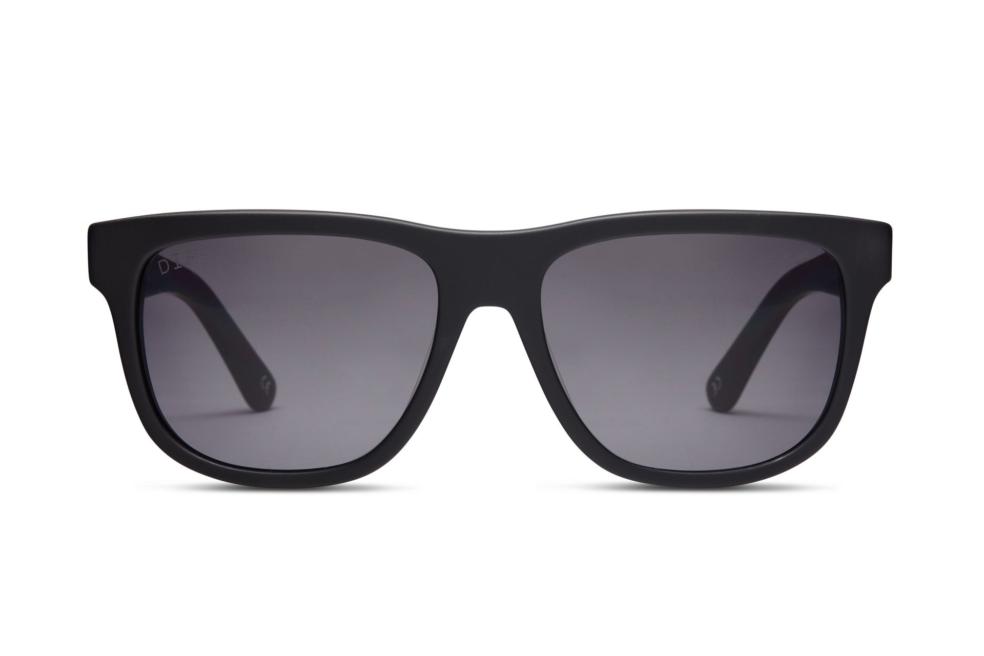 A pair of black sunglasses on a white background
