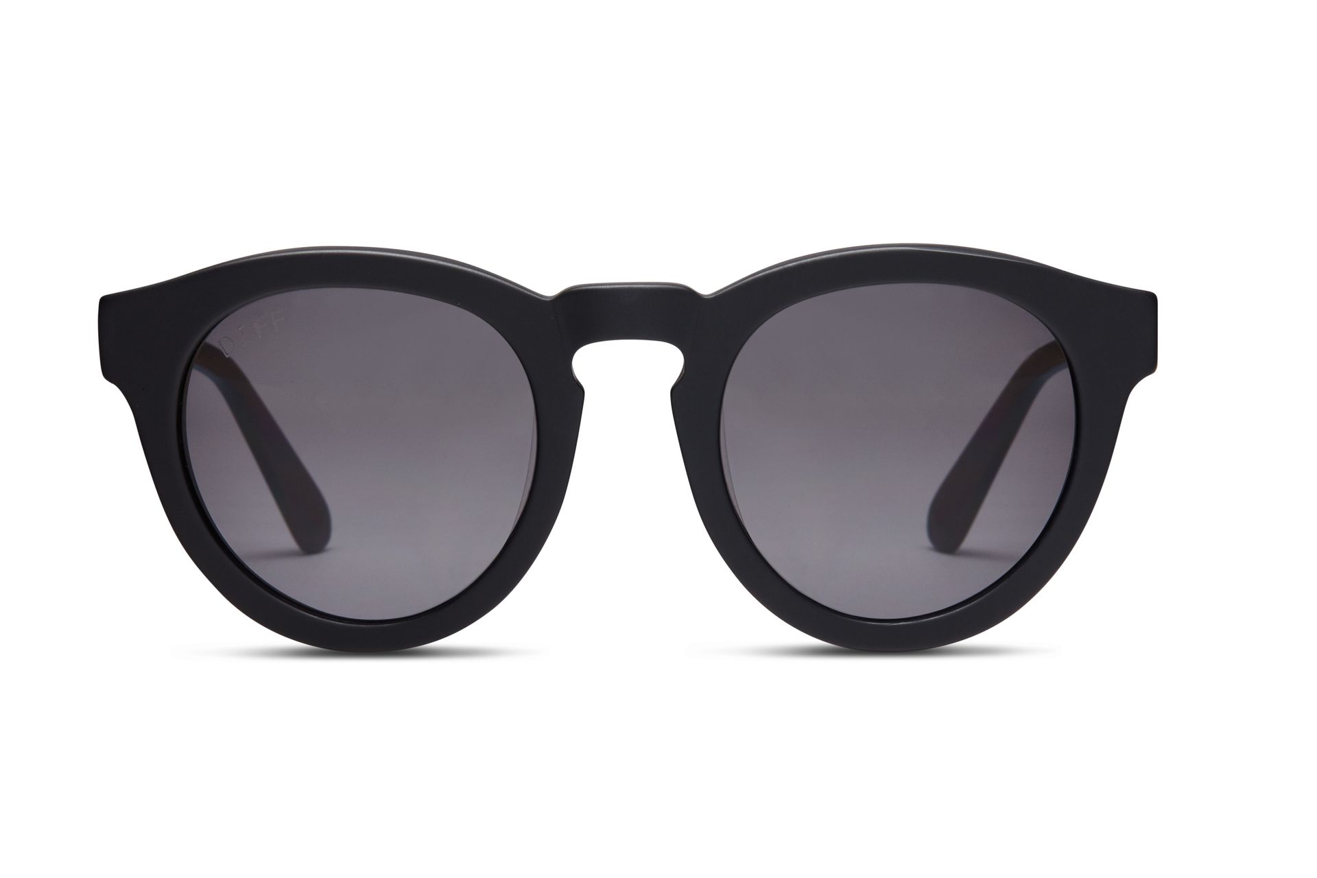 A pair of black sunglasses on a white background