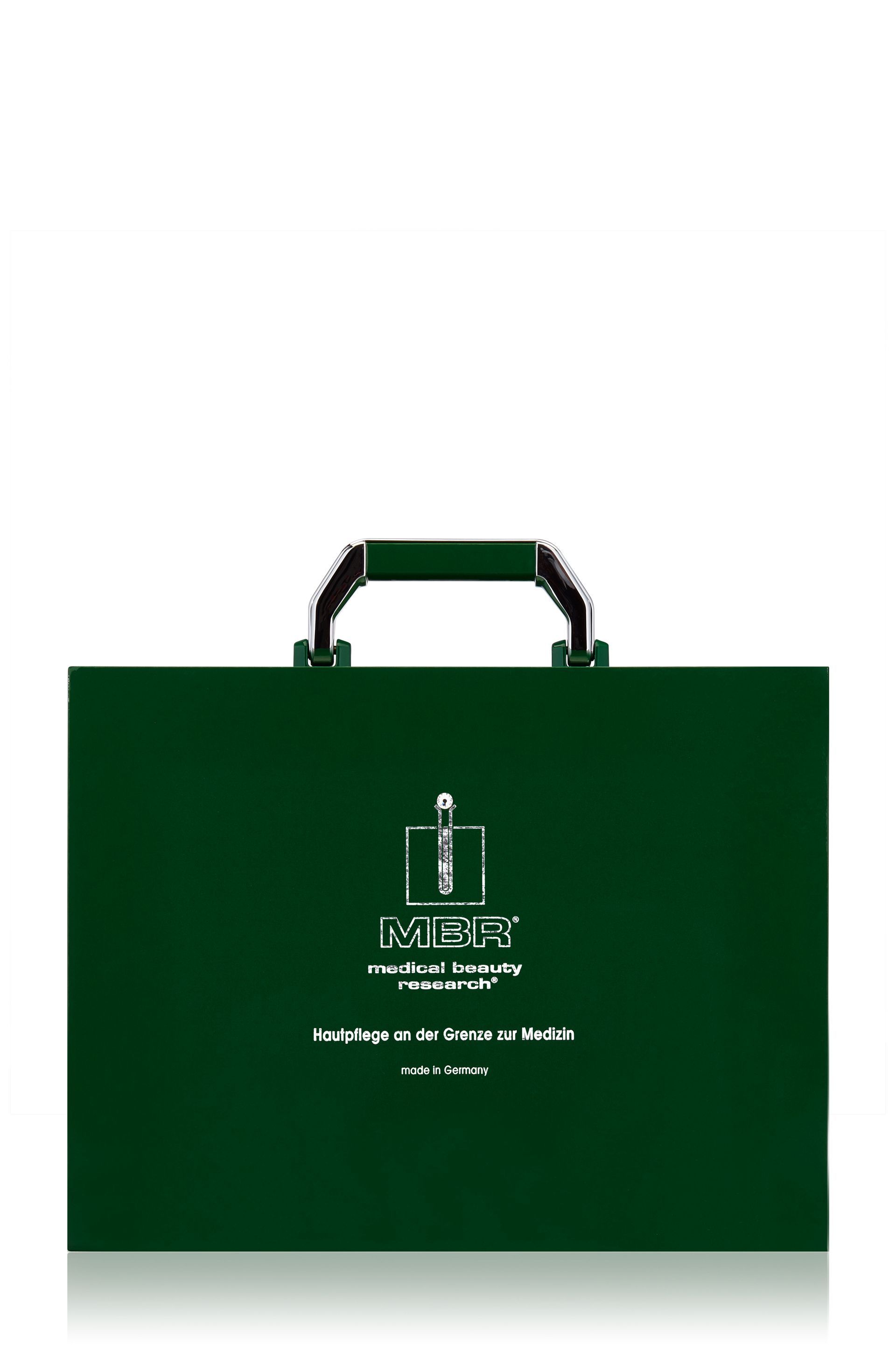 A green briefcase with a black handle on a white background.