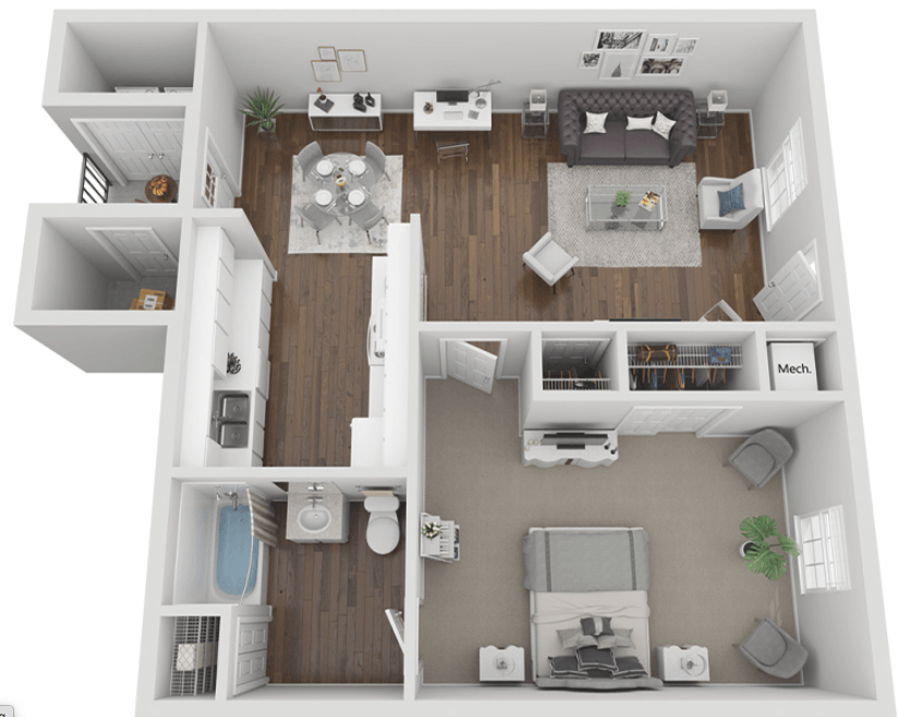 1 Bed, 1 Bath Floor Plan