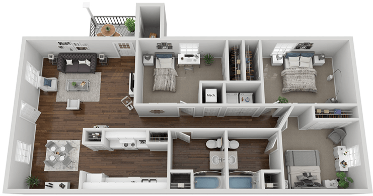 3 Bed, 2 Bath Floor Plan