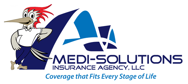 Logo for Medi-Solutions Insurance Agency. Features a blue arch design and text: 
