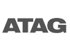 Een zwart-wit logo voor een bedrijf genaamd atag.