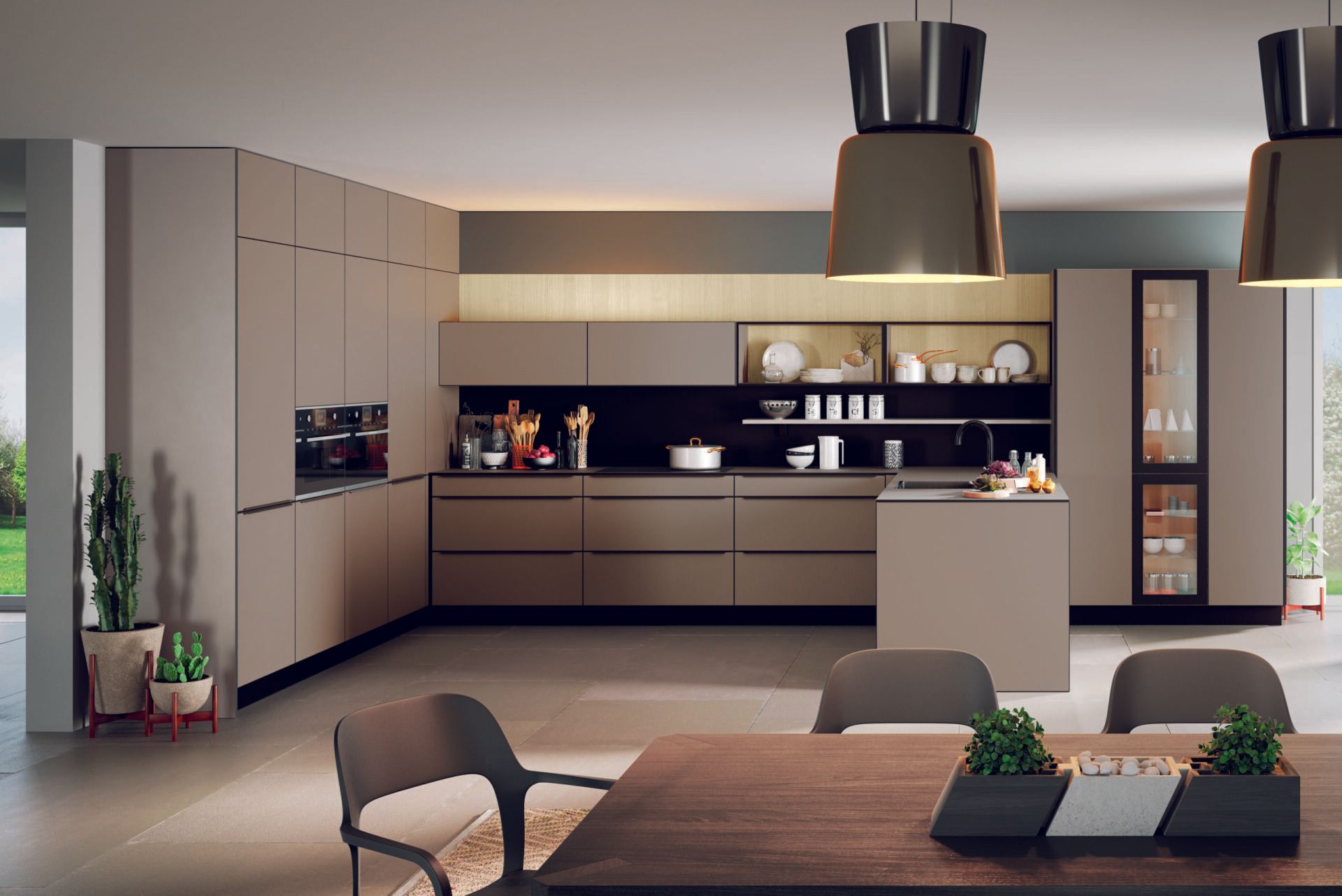 Een keuken met een tafel en stoelen erin