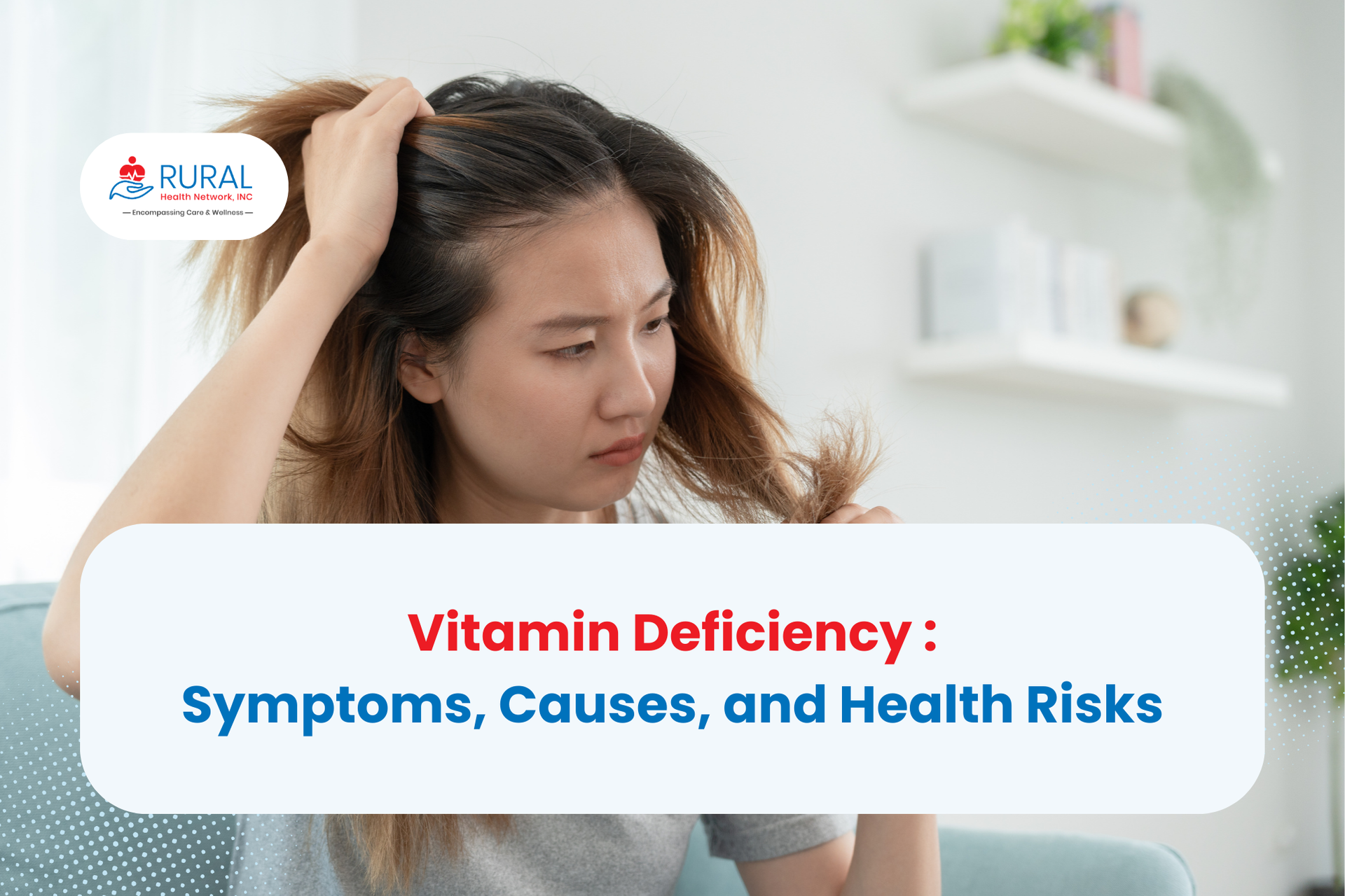 A woman experiences hair loss, which may indicate vitamin deficiency.