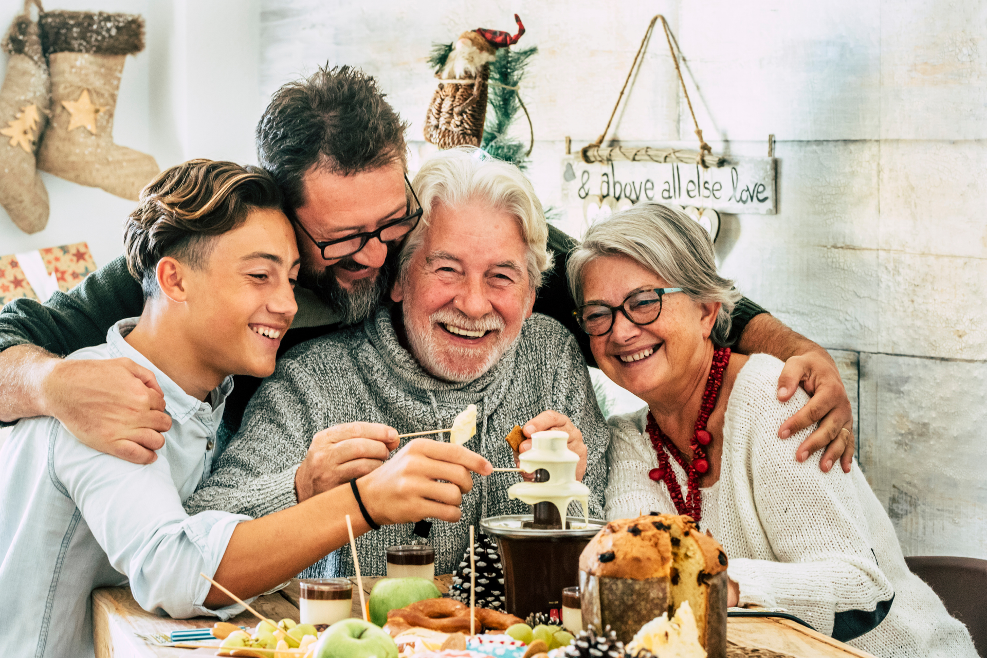 A family swapping sweet ingredients with healthy alternatives for more nutritious holiday meals and treats.