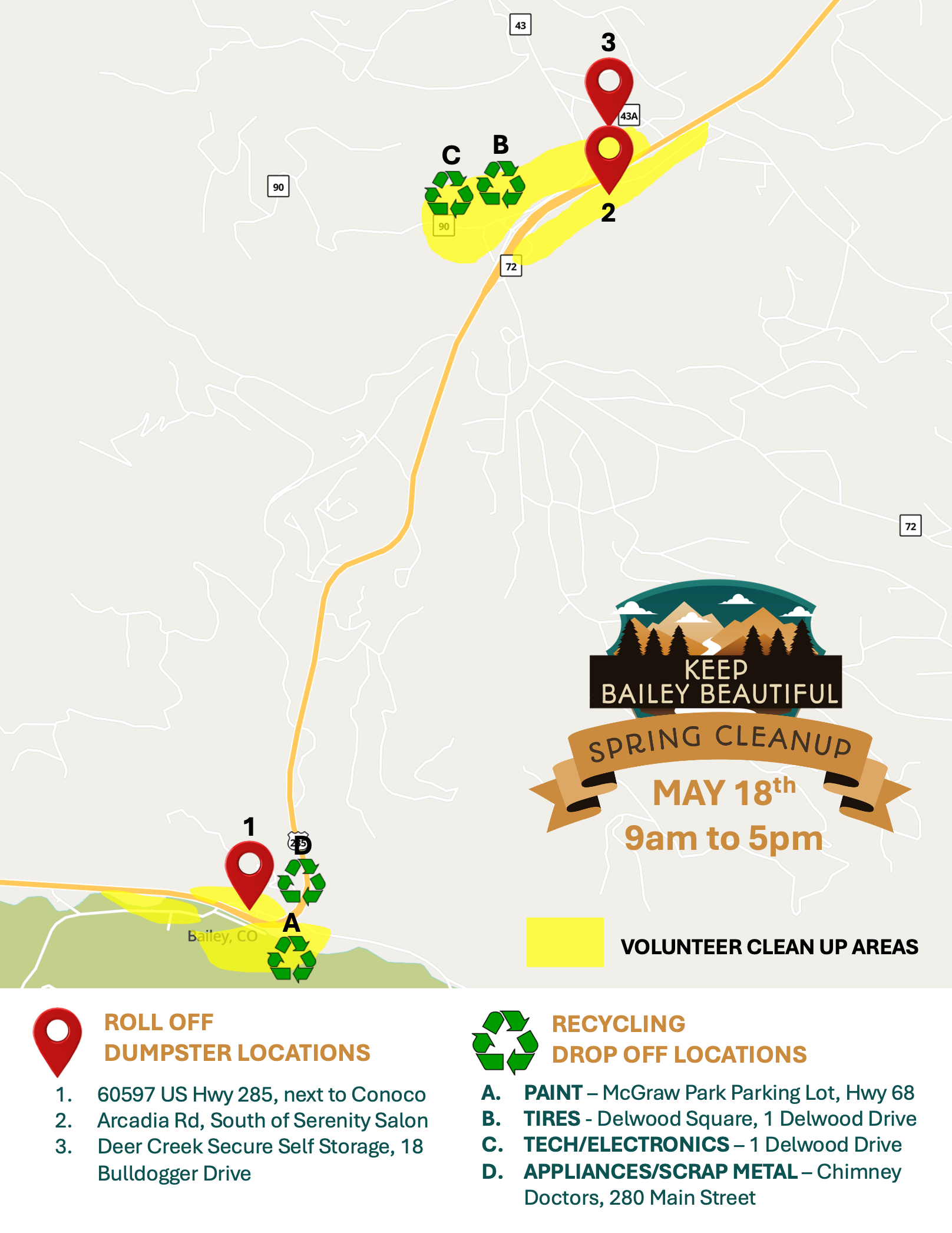 A map showing the location of a festival on may 18th from 9am to 5pm.