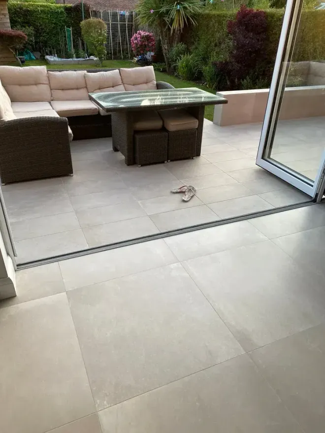 Outdoor floor tiles supplied and fitted by Options Bath and Tile Studio from our Ascot bathroom showroom in Berkshire.