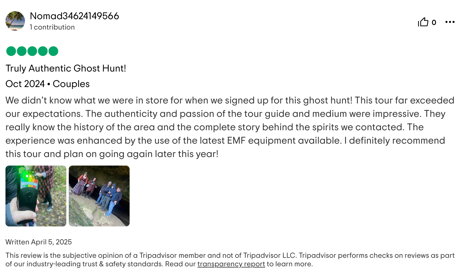 A review of a ghost hunt on a facebook page.