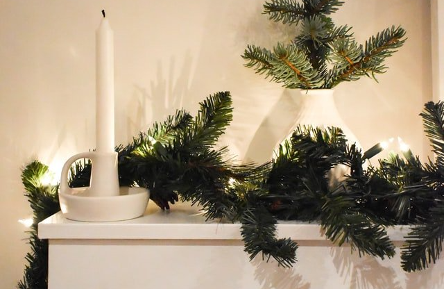 pine garland on mantle