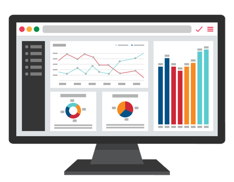 a computer monitor with graphs and charts on it