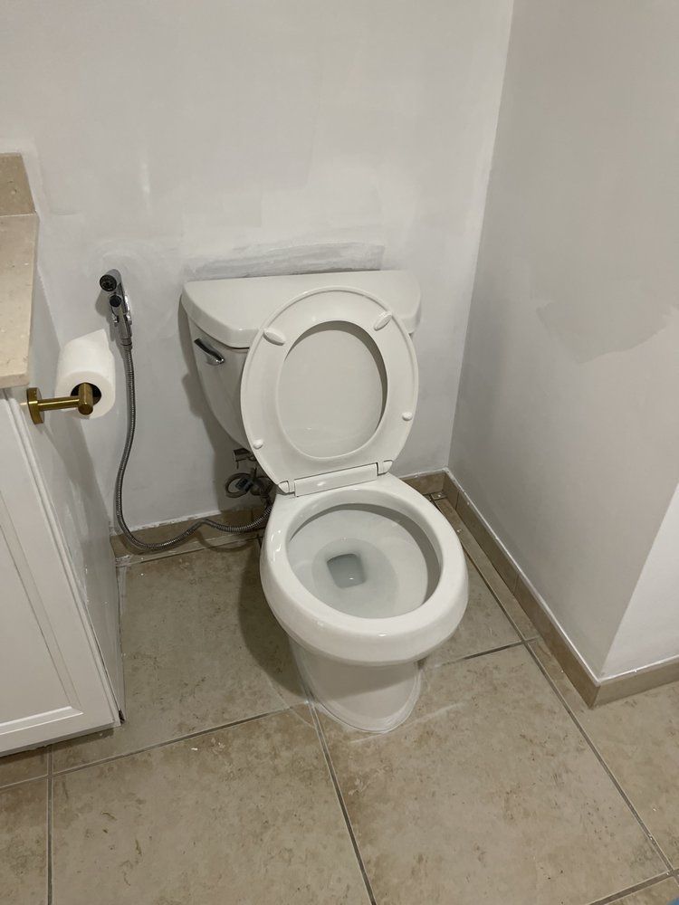A toilet is sitting in a bathroom next to a toilet paper dispenser.