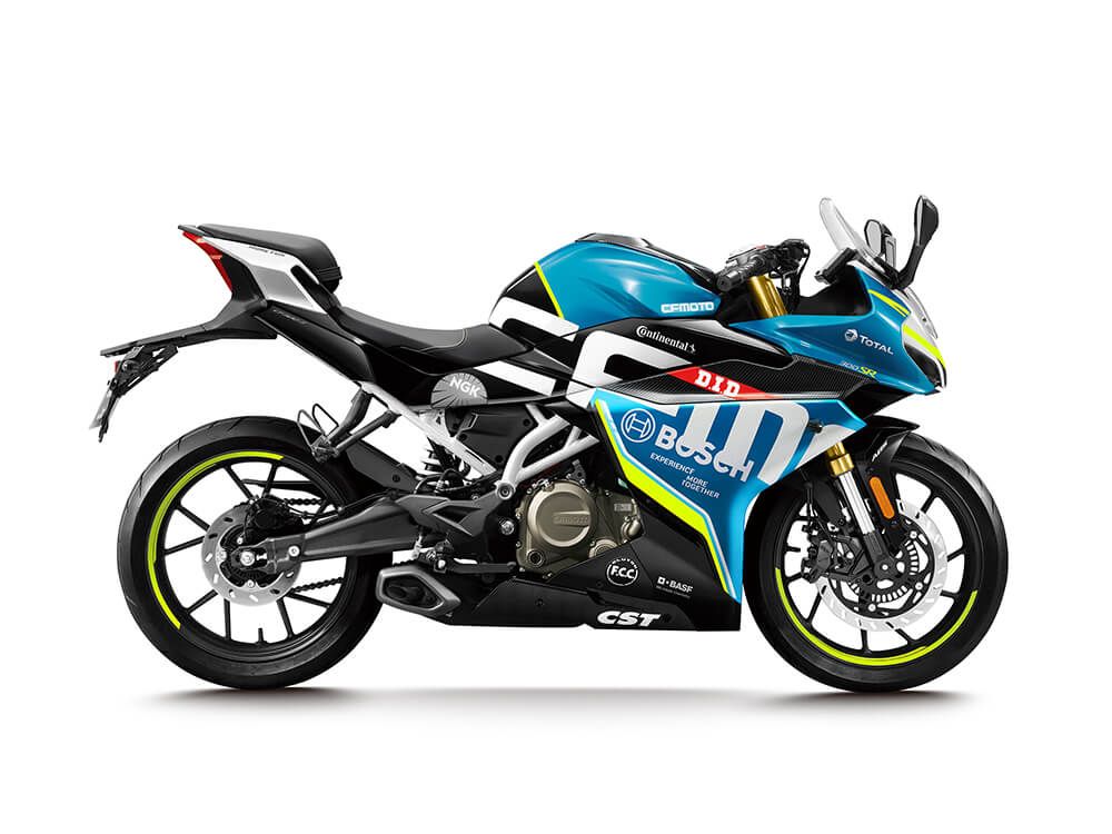 The motorcycle in cyan available from DGMOTO Dumfries
