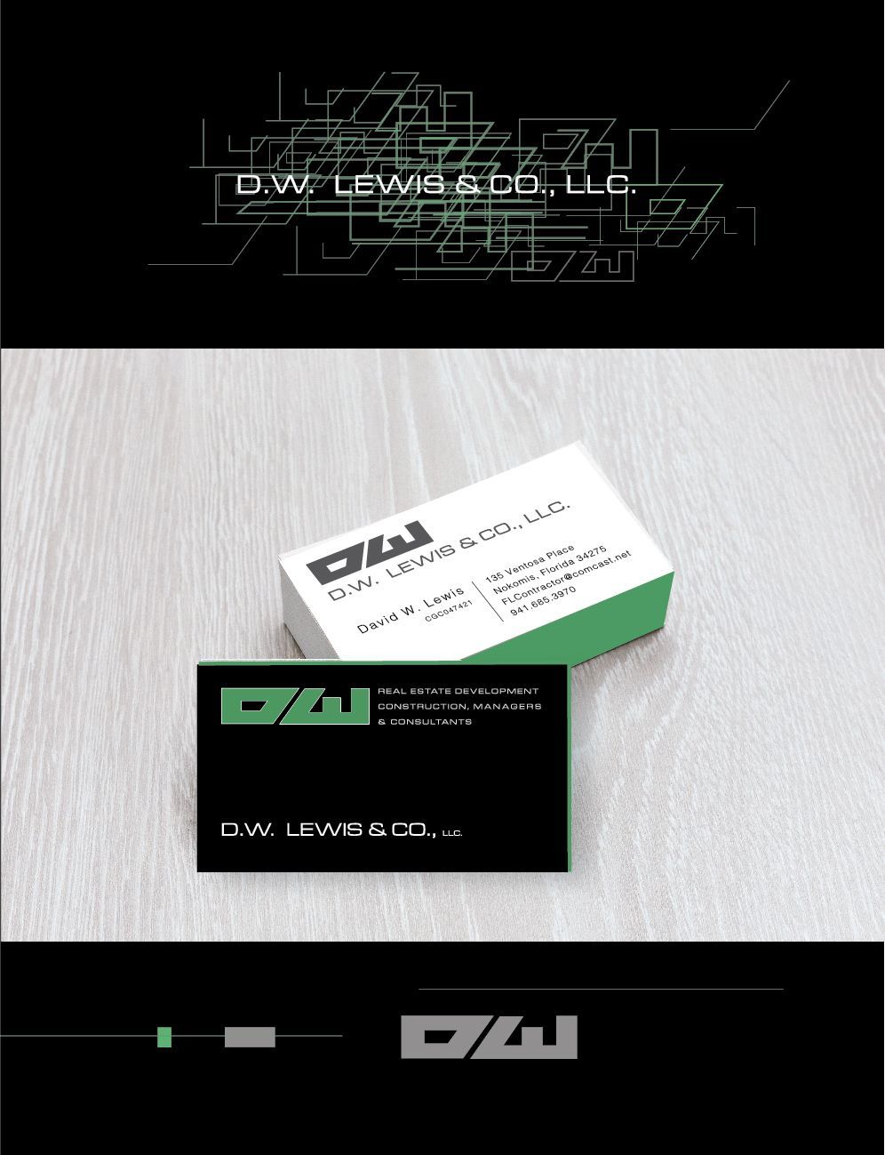 A business card for dw lewis & co. llc