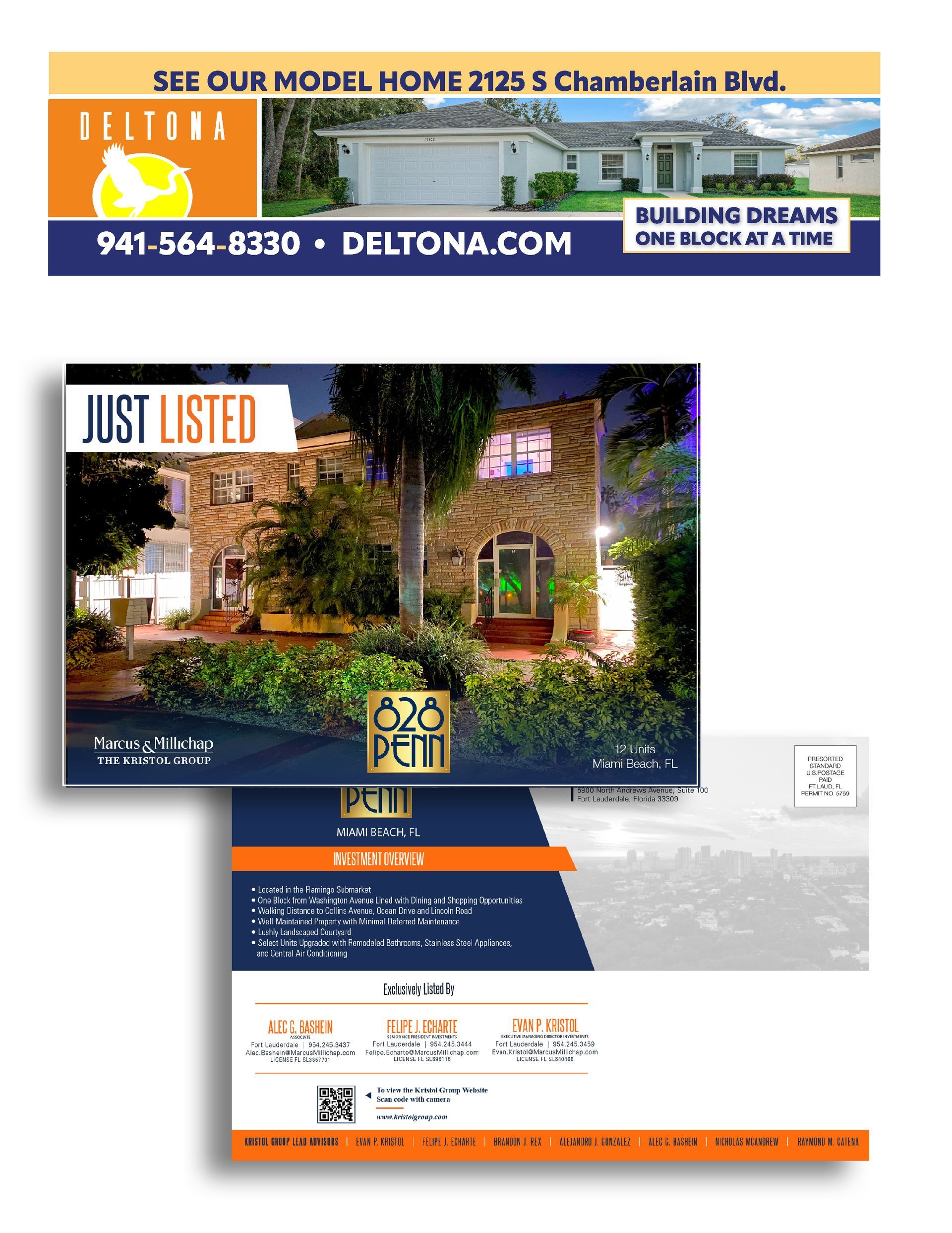 A postcard with a picture of a house and the words just listed on it