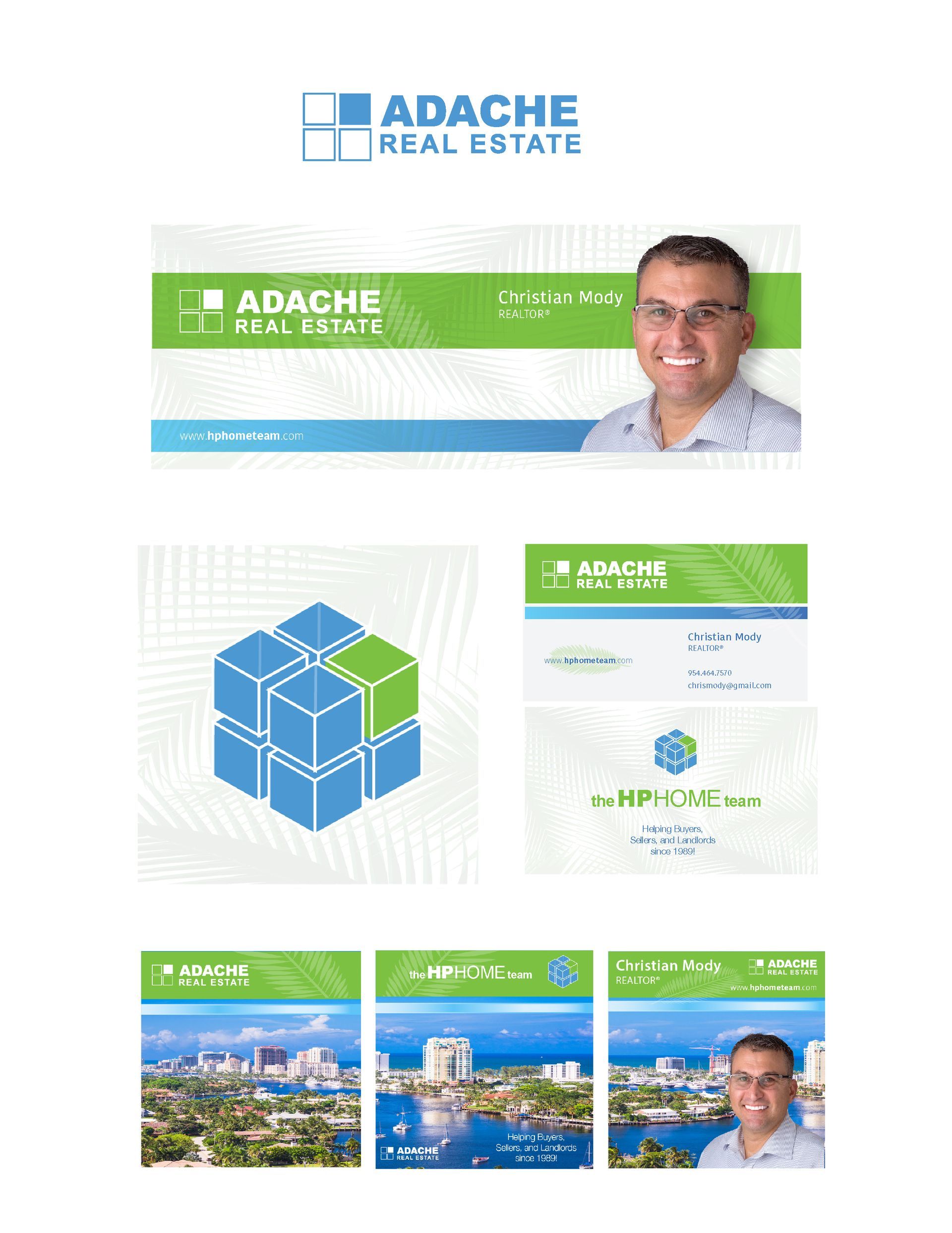 A man is standing in front of a sign that says apache real estate.