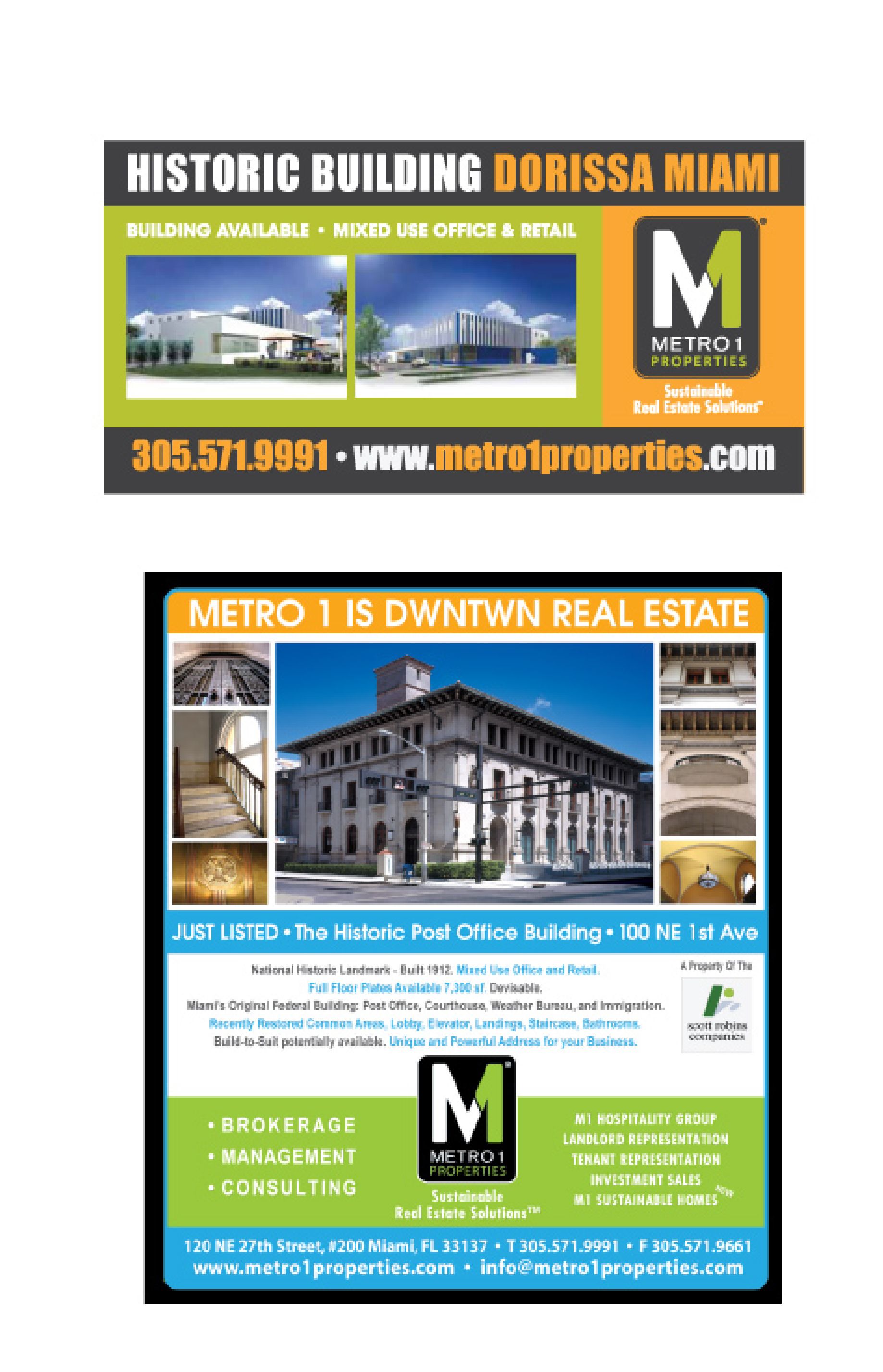 There are two advertisements for historic buildings in miami.