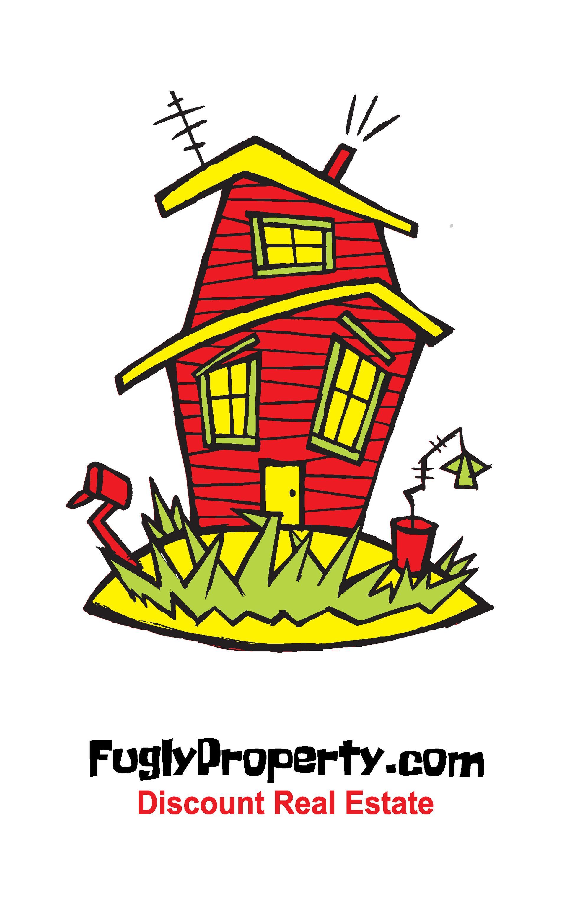 A cartoon drawing of a red house for fugly property discount real estate