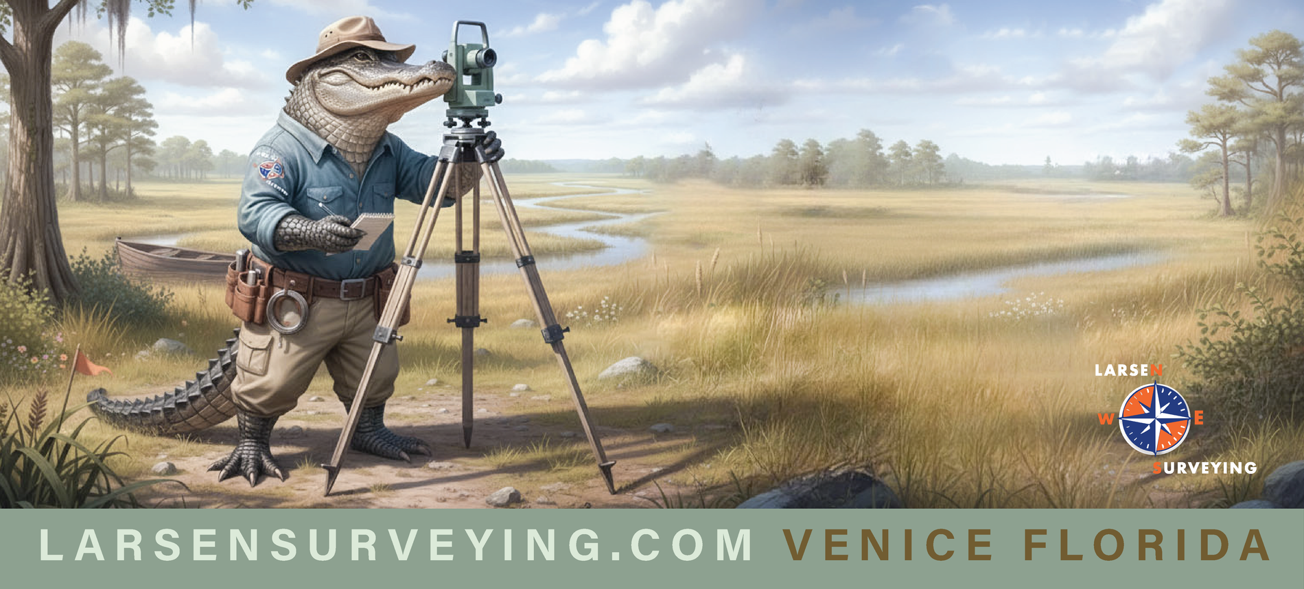 An alligator surveyor in a hat and uniform
Larsen Surveying Venice FL
