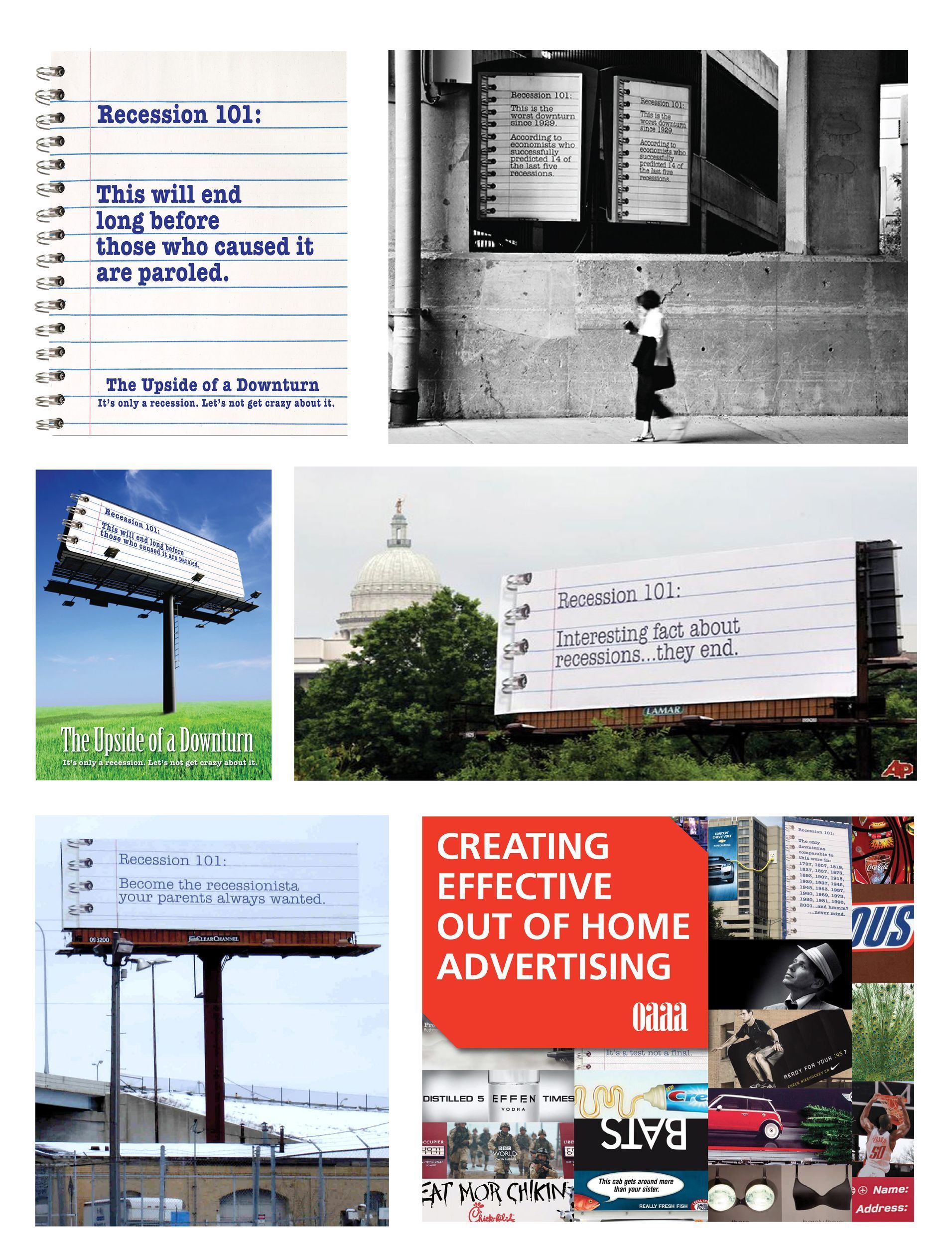 A collage of billboards with one that says creating effective out of home advertising