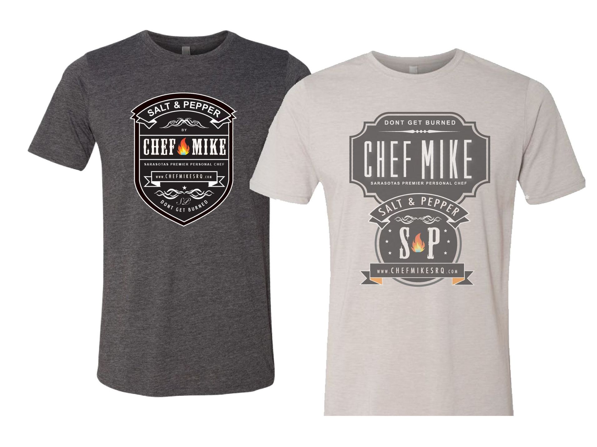 Two t-shirts with chef mike written on them