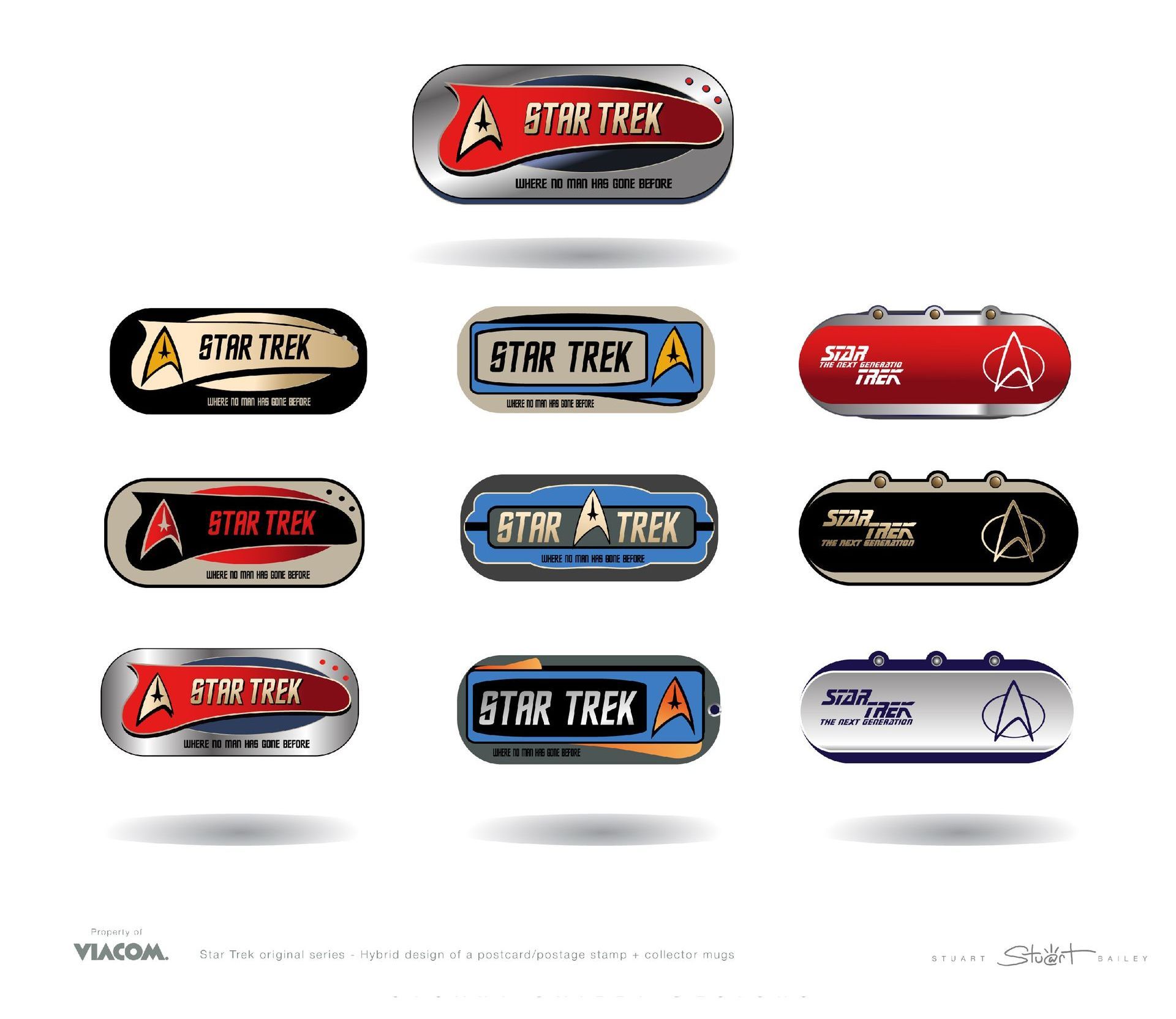 A set of star trek buttons on a white background