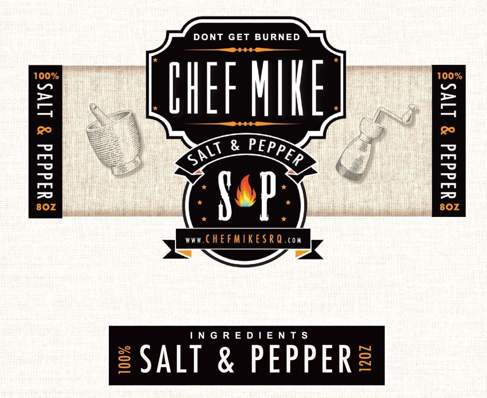 A label for chef mike salt & pepper soup