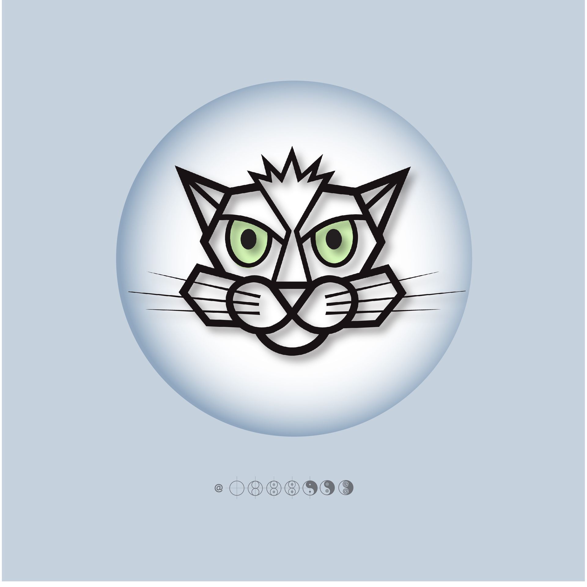 A logo of a cat with green eyes in a circle CatManStu clothing.