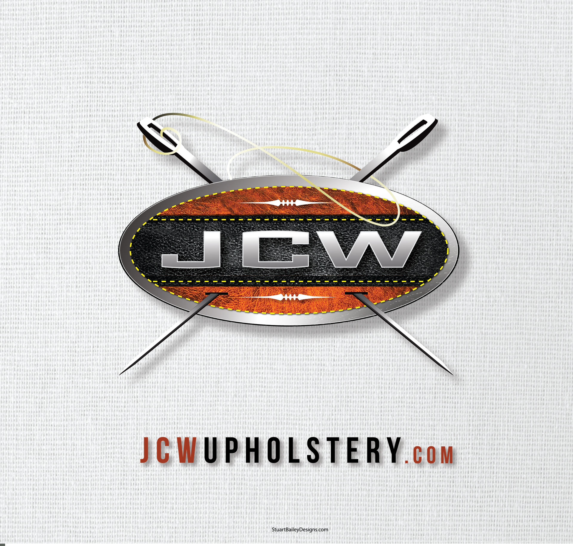 A logo for jcw upholstery is shown on a white background