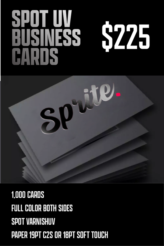A stack of business cards with spot UV printing
