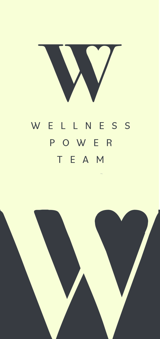 A logo for a wellness power team with a heart in the middle.